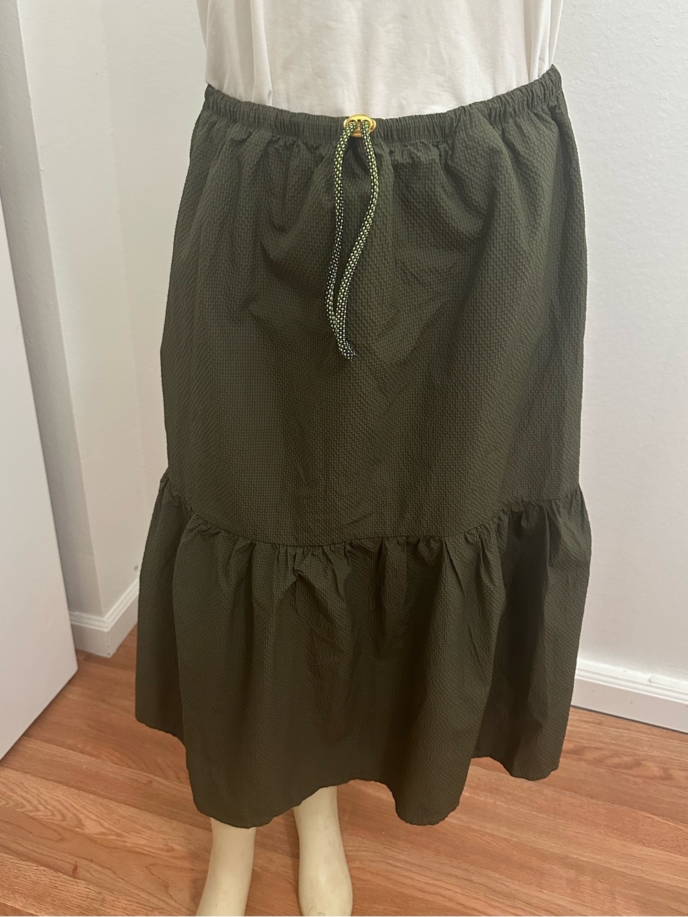 Scotch & Soda Olive Green Tiered Midi Skirt with Drawstring
